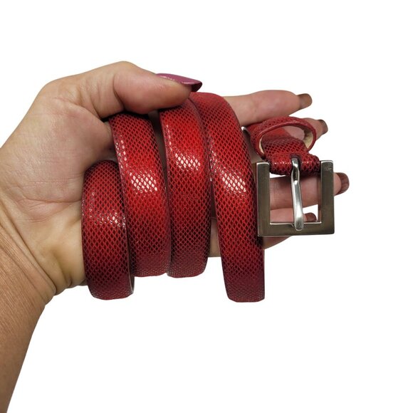 Vtg 80s Red Snake Python Embossed Skinny Leather Cincher Belt Sz XL Accessory - Picture 10 of 10